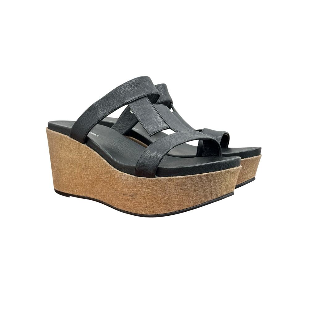 Antelope Leather PLATFORM WEDGE Sandals SZ 40 9 Womens Black Vacay Beach Slip On